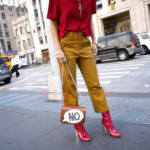 khaki pants with red stripe